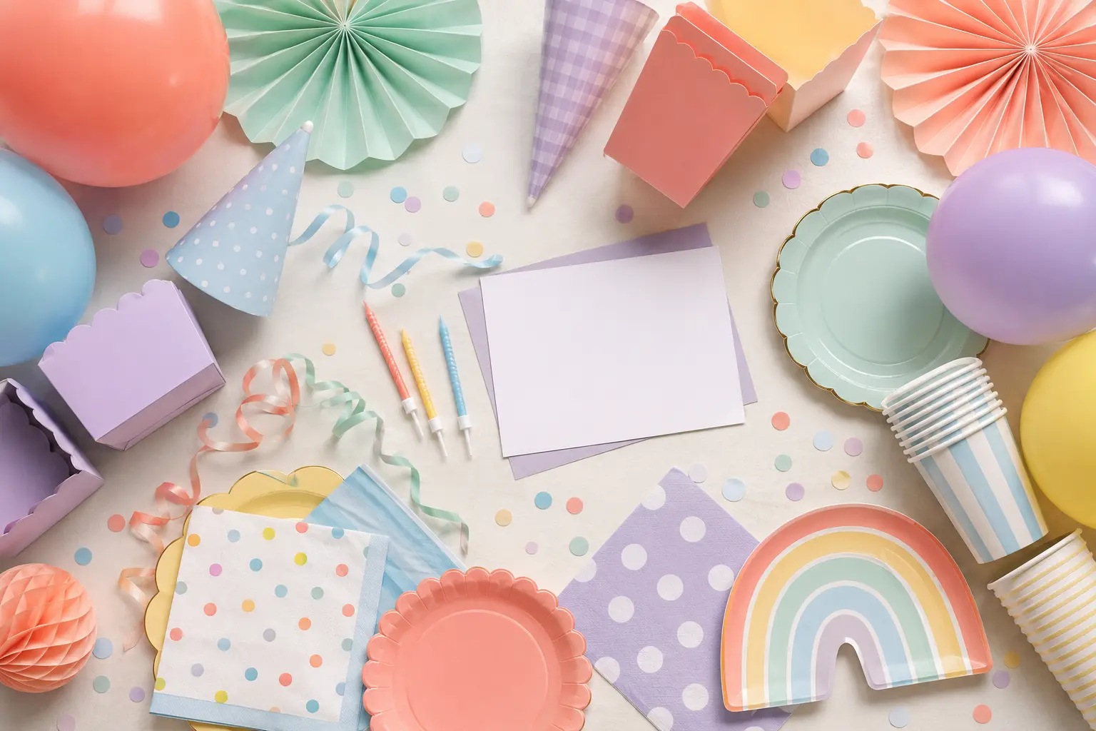 Coordinated party supplies arranged for a celebration